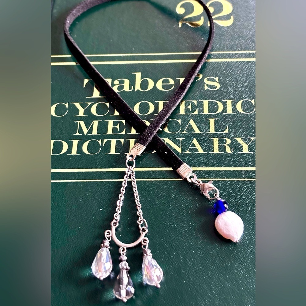 Elegant Black and Silver Bookmark with Crystal and blue Accents upcycled vintage